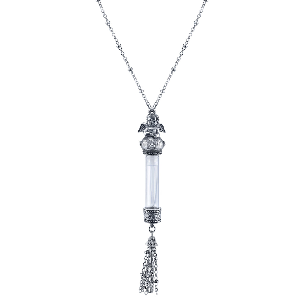 1928 Jewelry Cross Cap Glass Vial Tassel Necklace 30