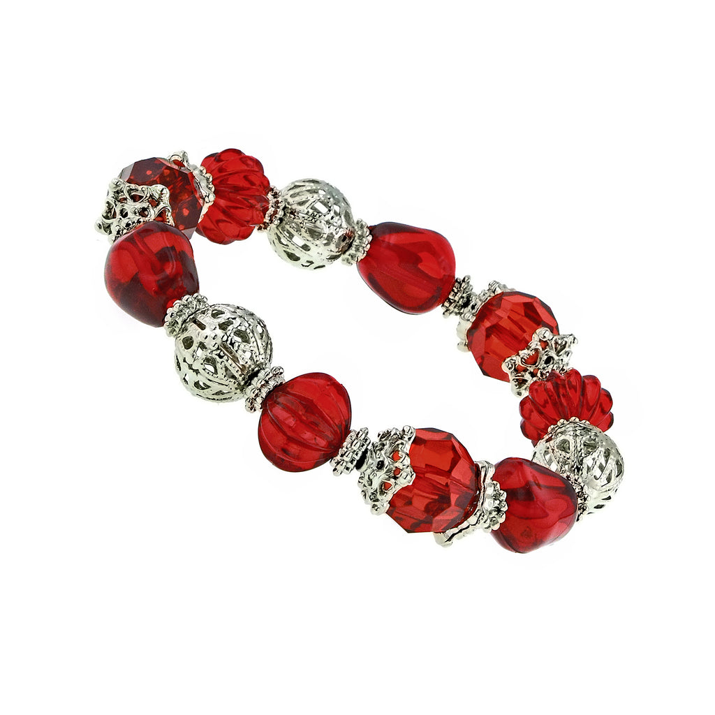 Vintage Beautiful red Stretch plastic Bracelet 1”W Beads Good condition