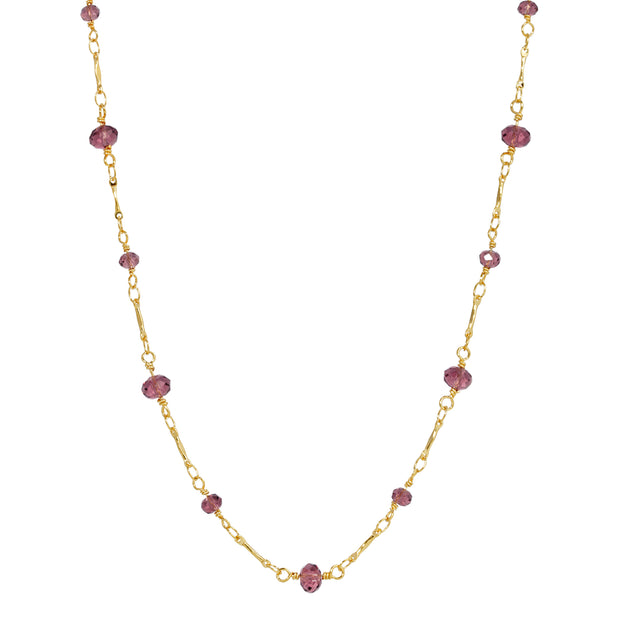 Purple Beaded Chain Necklace 16 - 19 Inch Adjustable