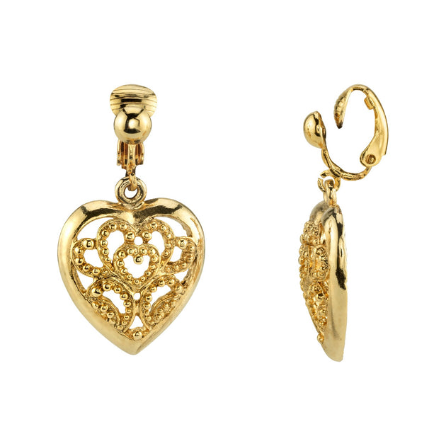 1928 Filigree Heart Clip On Drop Earrings | 1928 Jewelry