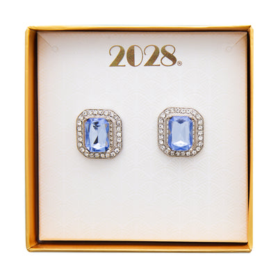 2028 Jewelry Light Sapphire Blue W/Crystal Octagon Button Earrings