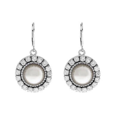 Silver Tone Round Crystal Pearl Drop Earrings