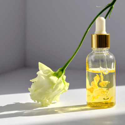serum bottle with white rose