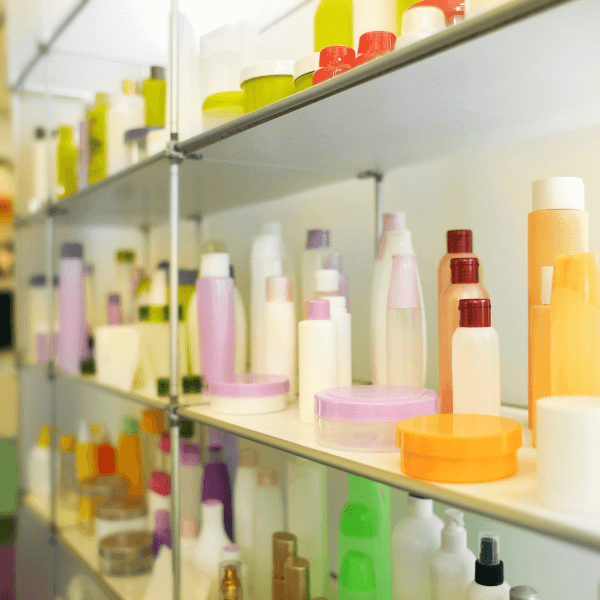 shelf with skincare products