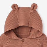Rust Bear Ear Hooded Knit Baby Cardigan