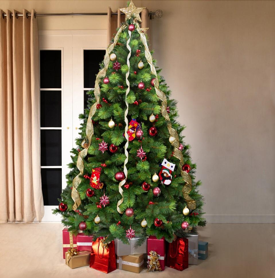 Modern, Natural Flocked Green and Pink Christmas Tree ...