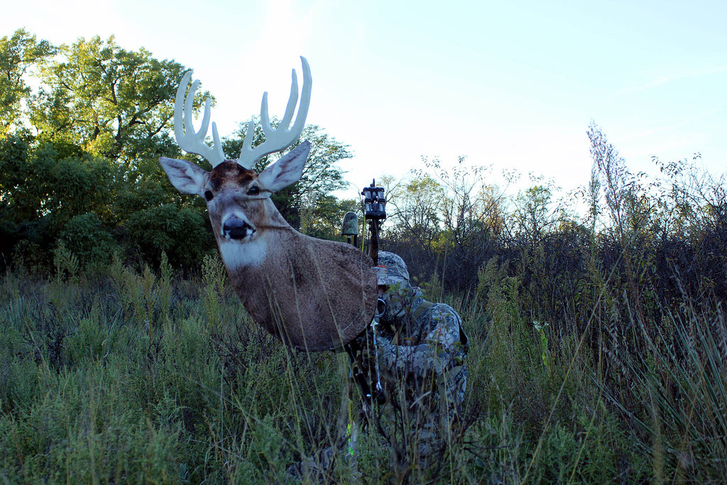Heads Up Whitetail Buck Decoy in bow mount
