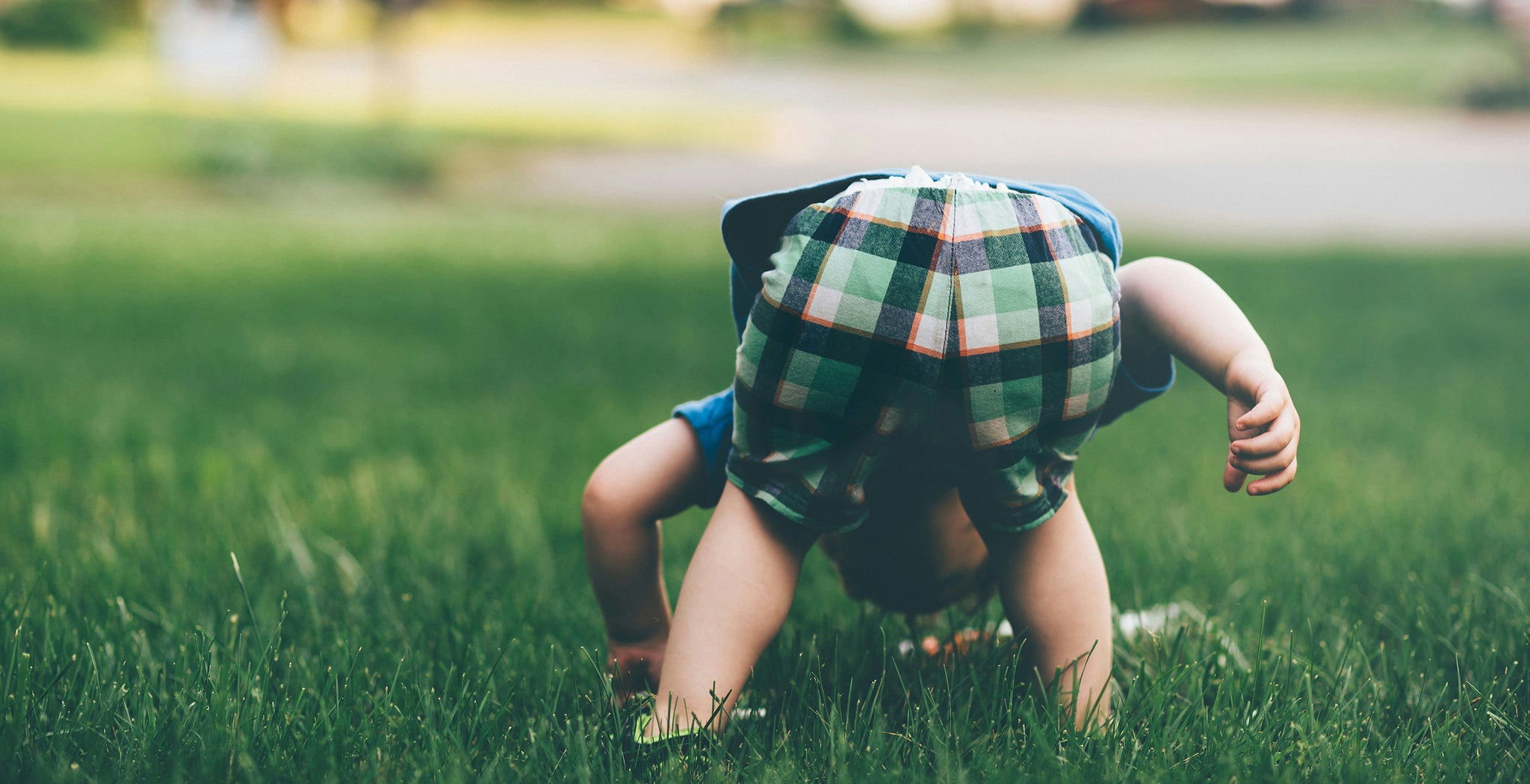 kid touching grass