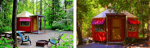 side by side images of yurts