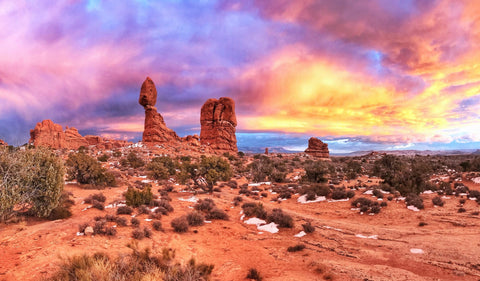 Sunset at Devil's Garden Campground in Arches National Park.