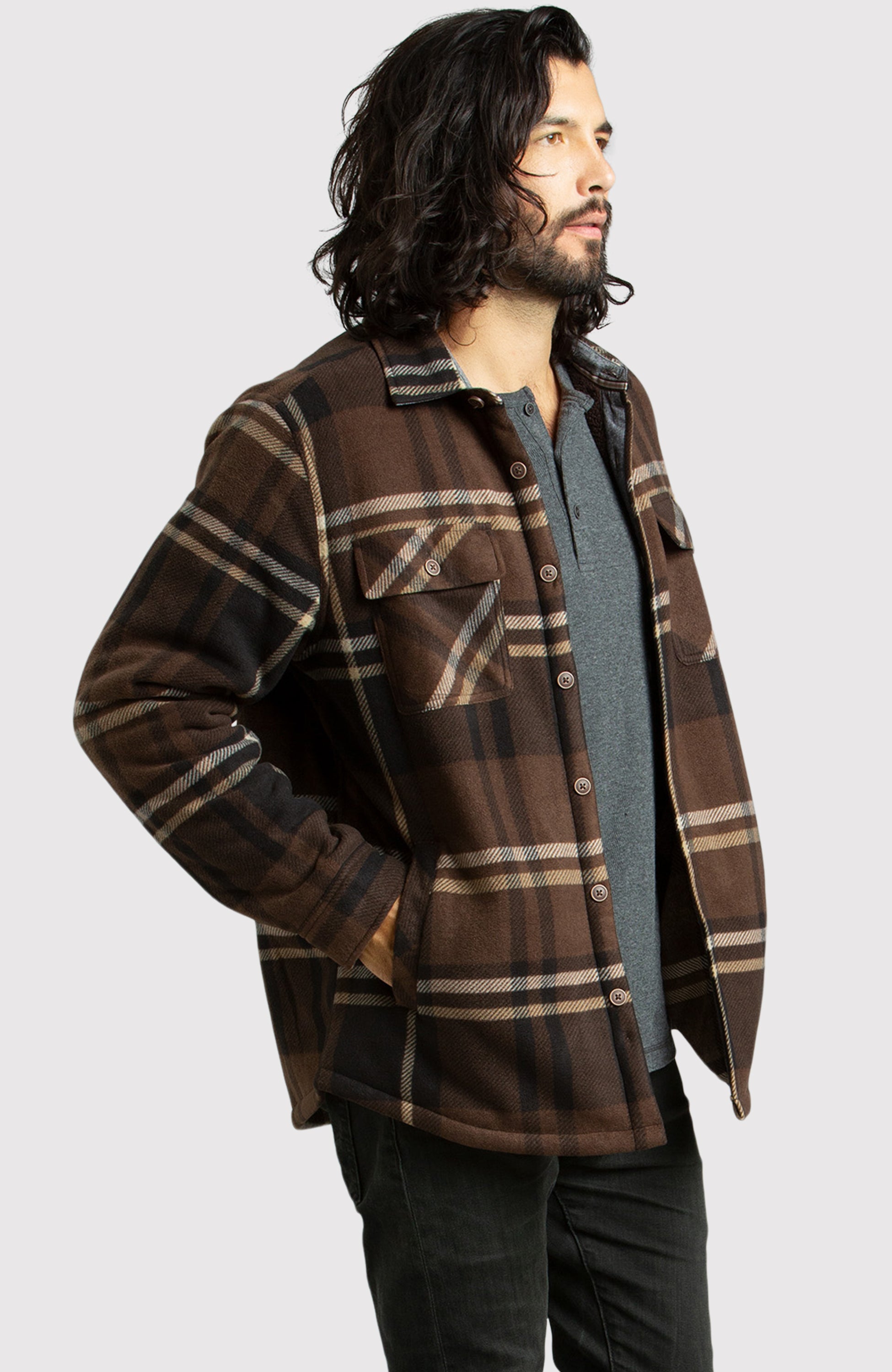 Brown Fleece Shirt Jacket for Men | Boston Traders