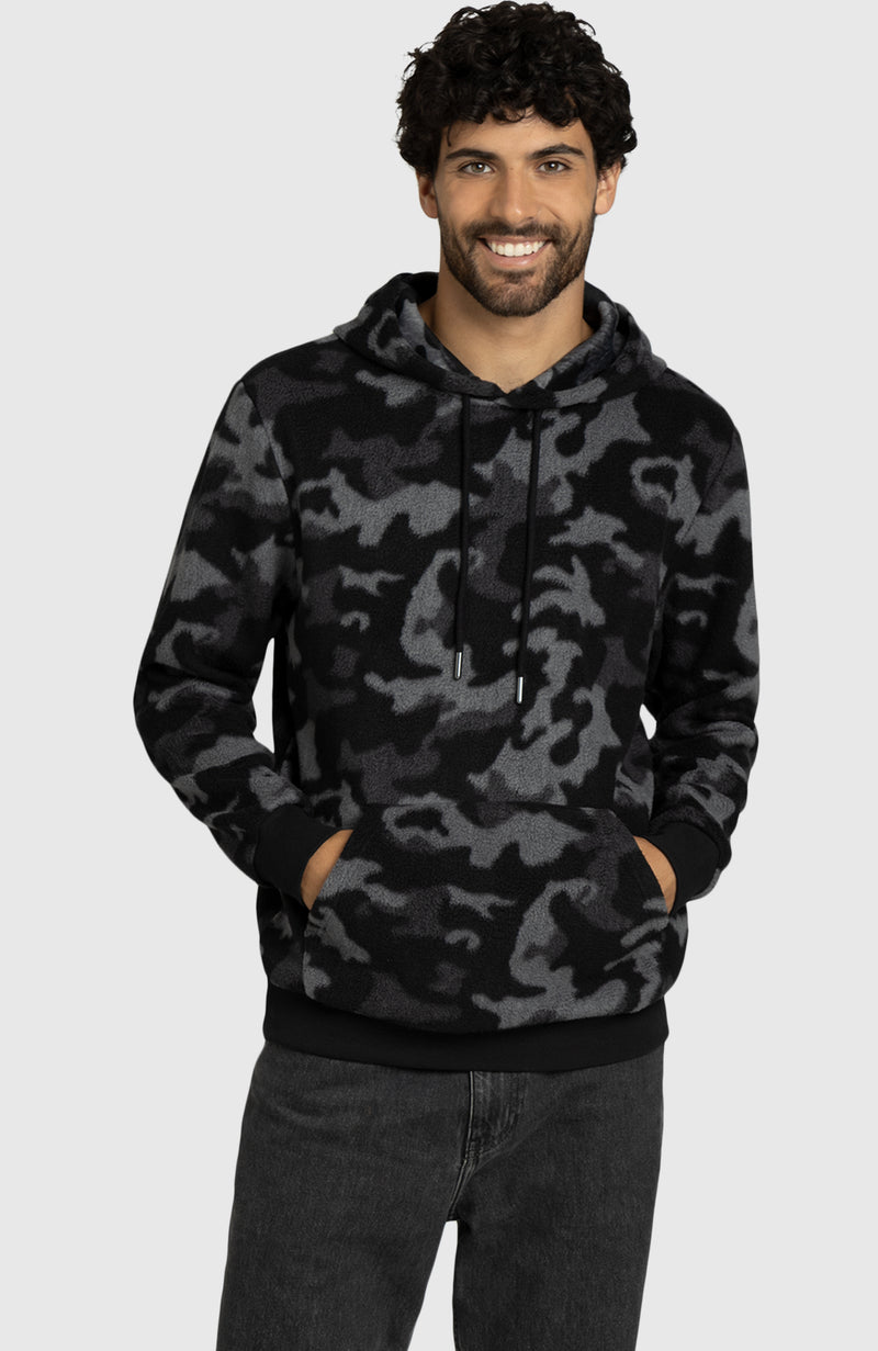 Black Camo Sherpa Hoodie for Men - Front