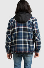 Blue Hooded Flannel Shirt Jacket for Men - Back