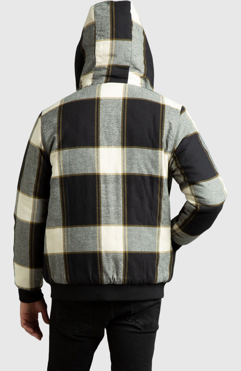 Oatmeal Hooded Flannel Bomber Jacket for Men | Boston Traders