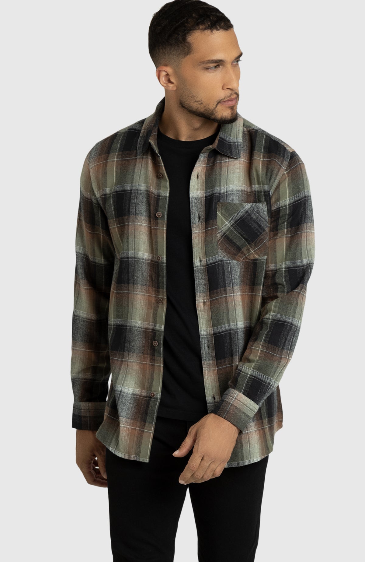 Green & Black Plaid Flannel Shirt