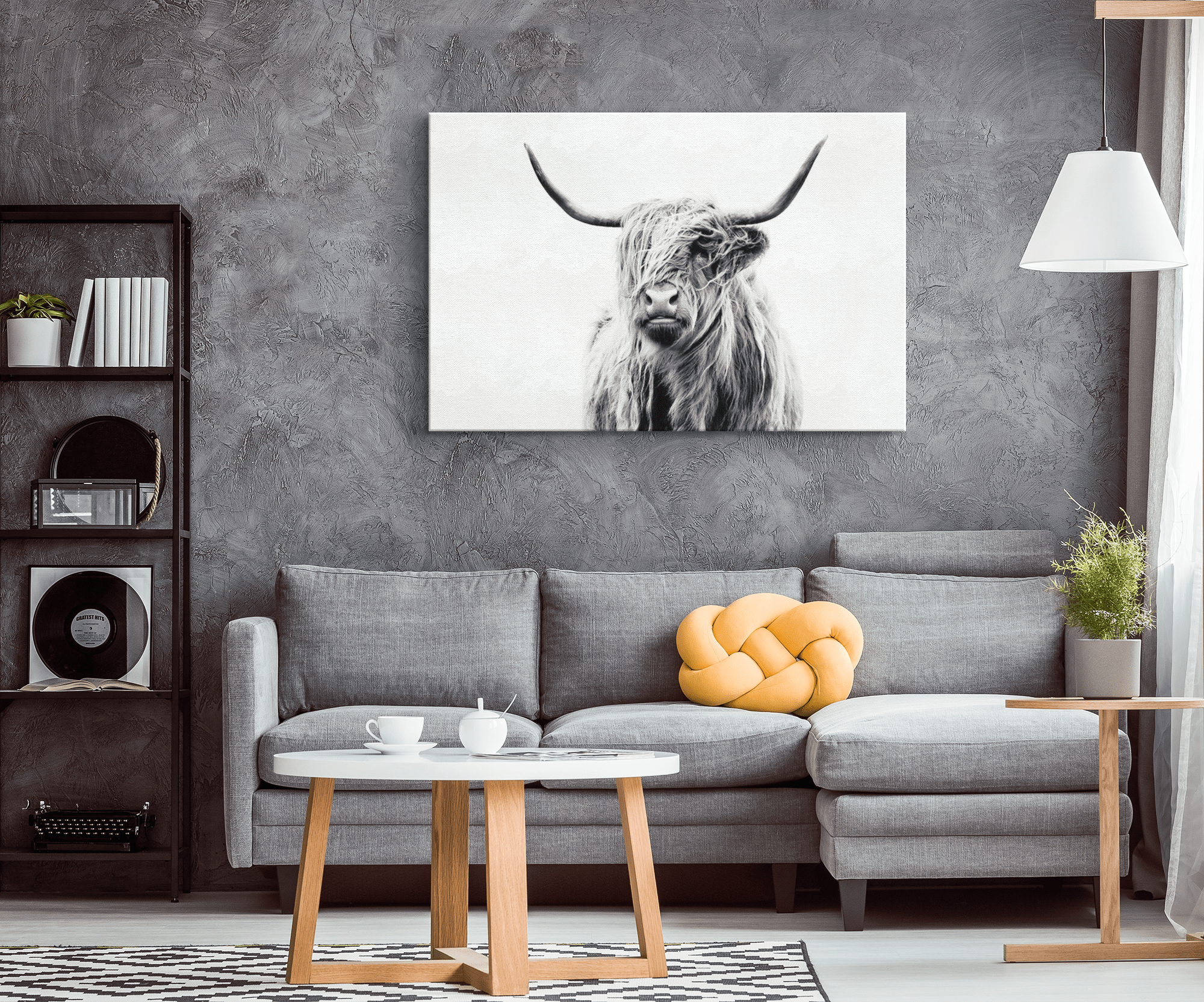 Highland Cow Portrait On Framed Canvas Photo Print Black And White W Canvas Portal