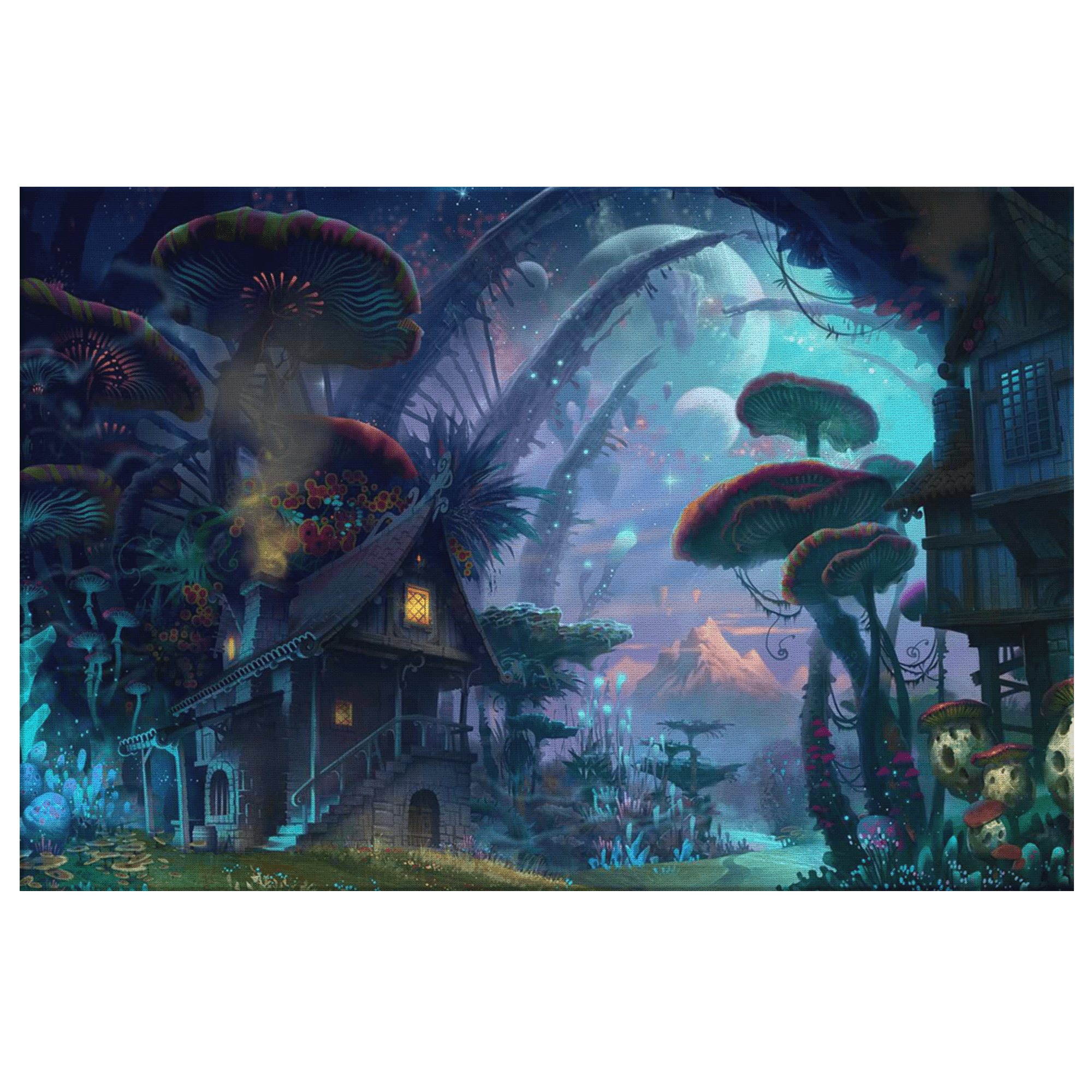 FANTASY WALL ART Psychedelic Trippy Mushroom Land Art Print on Framed