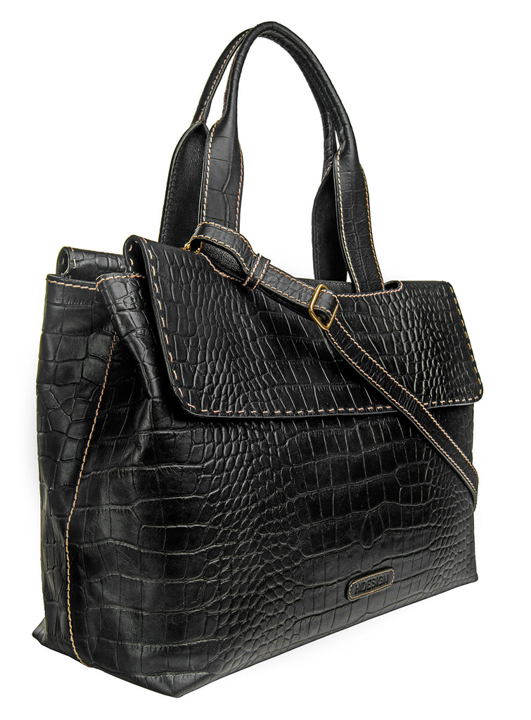Hidesign Women&#39;s Leather Laptop Briefcase Work Bag Black – Designer Online