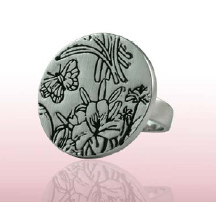 Liberte Silver Etched Disc Ring  (Style R038)