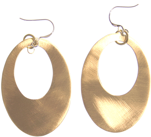 Liberte Oval Cut Out 9K Gold Plated Earrings (Style E117)