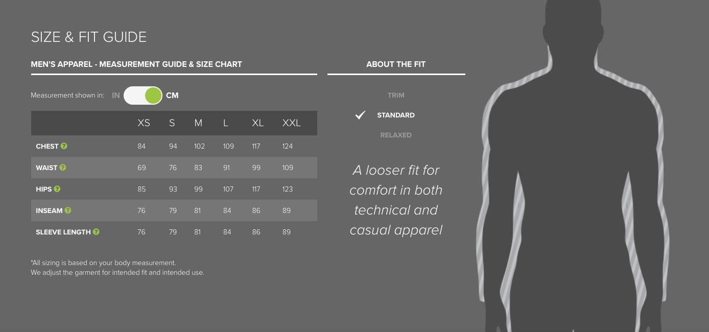 Outdoor Research Size Chart Men's Top