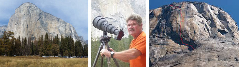 The might El Capitan, Tom Evans local climbing photographer, The Shield route up the headwall of El Cap