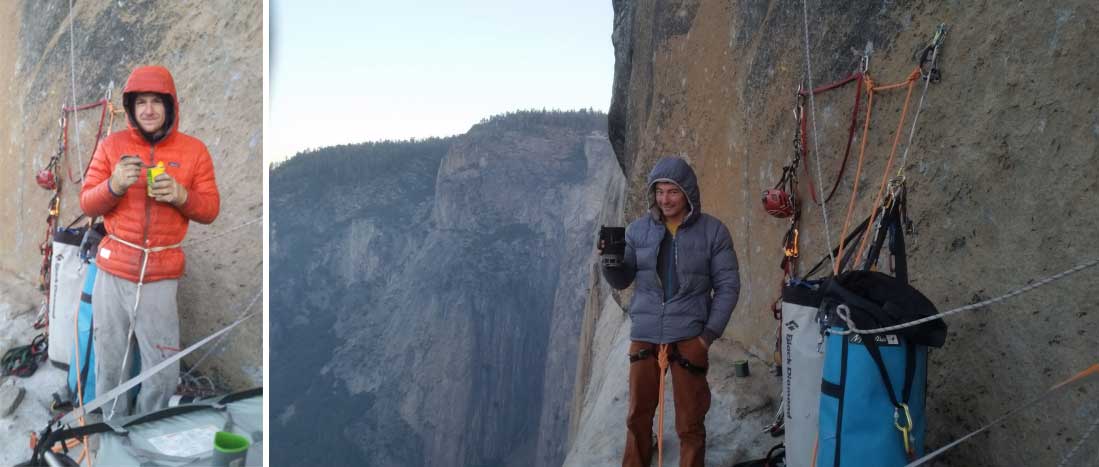 James and Axel get some standing time on Chicken Head Ledge nearing the top of The Shield, El Capitan