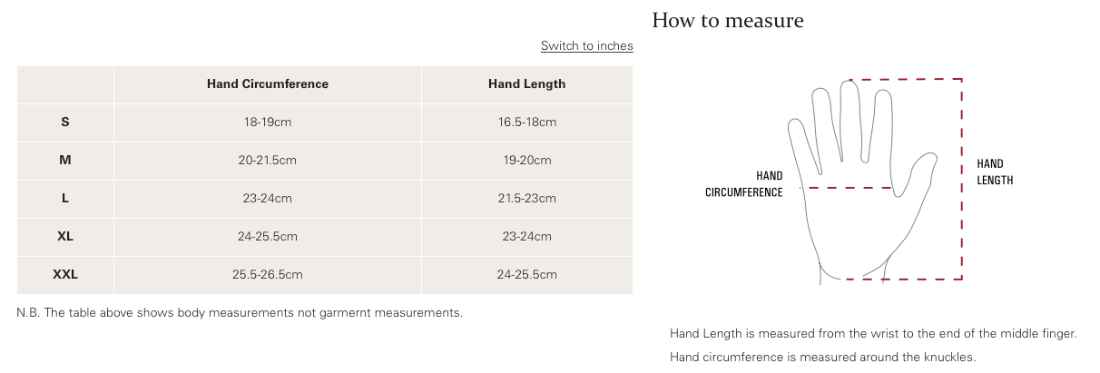 Rab Glove Size Chart