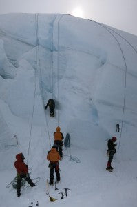 Ice climbing on glacier walls. Photo: Jamie Robertson