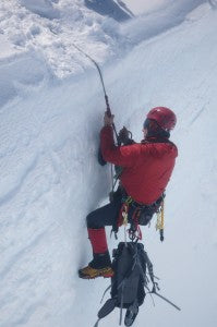Leaning to prusik ourselves out of a crevasse fall. Photo: Jamie Robertson