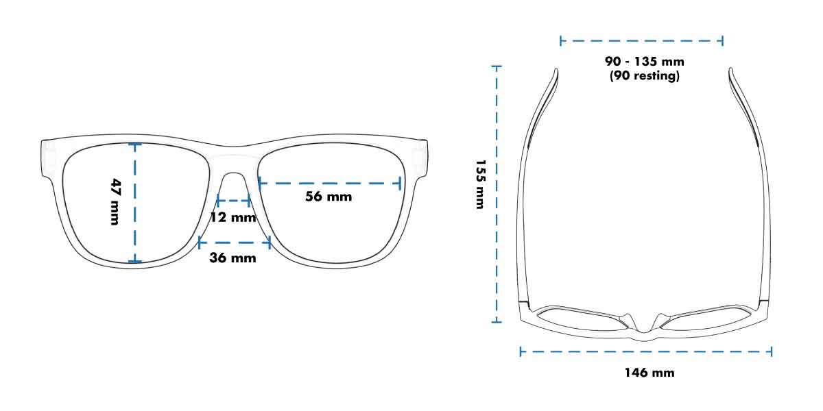 Goodr BFG sunglasses size chart