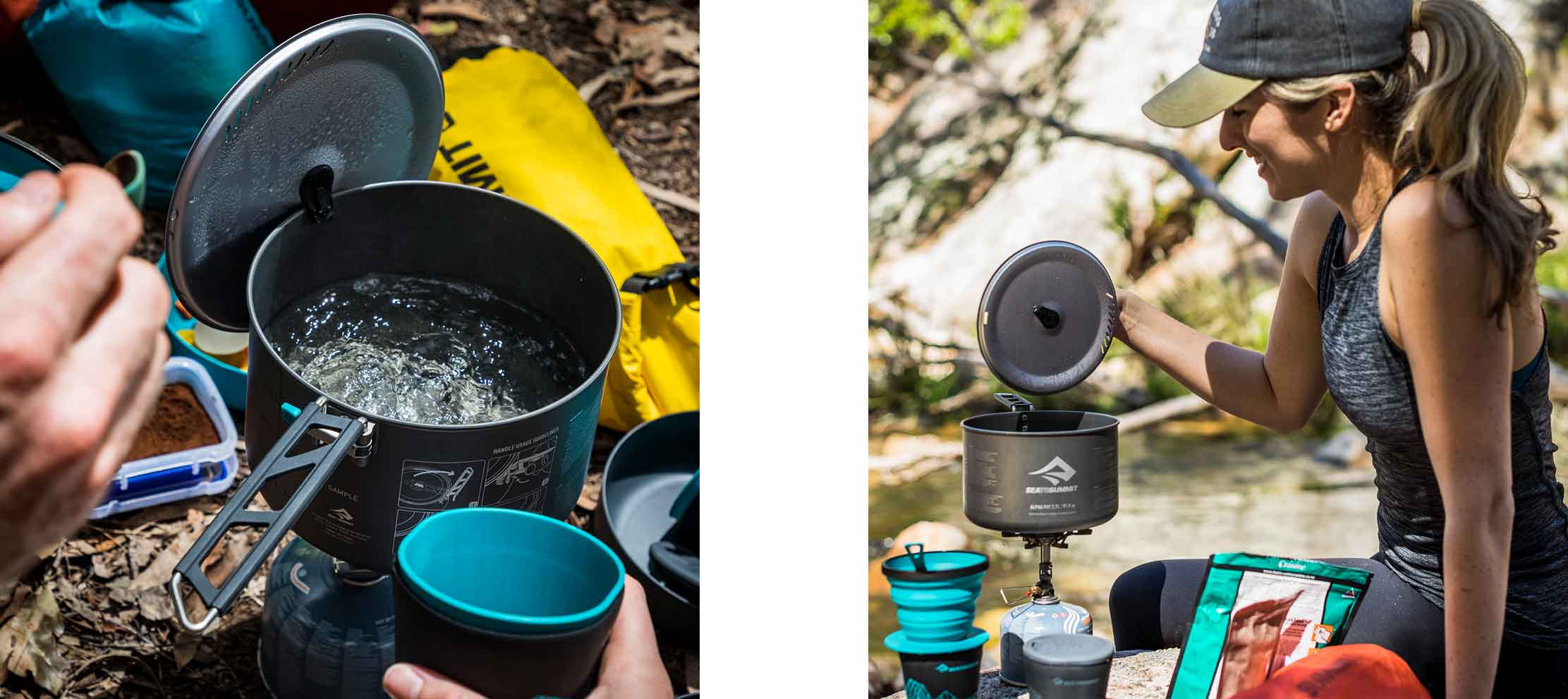 Sea To Summit Alpha Pots with lid keep in action