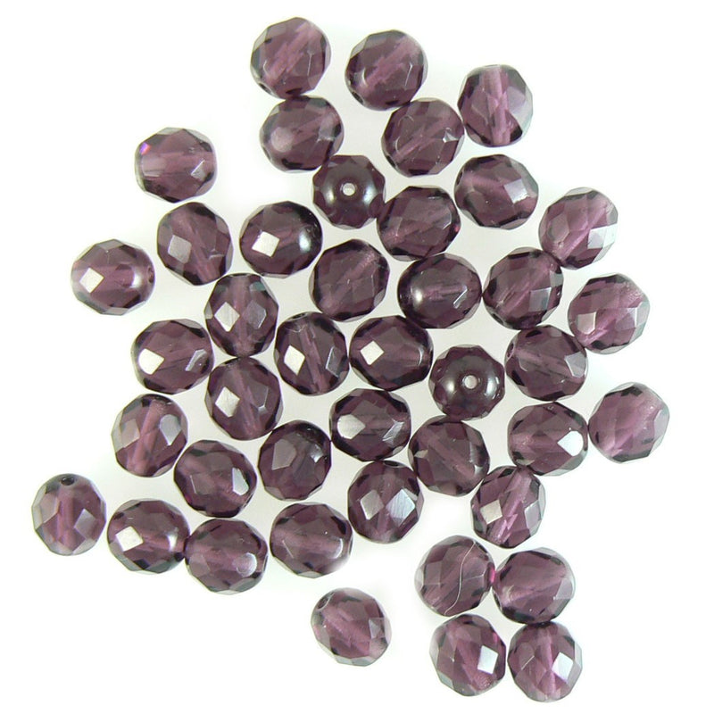 10mm faceted round, amethyst purple, Czech fire polished glass beads ...