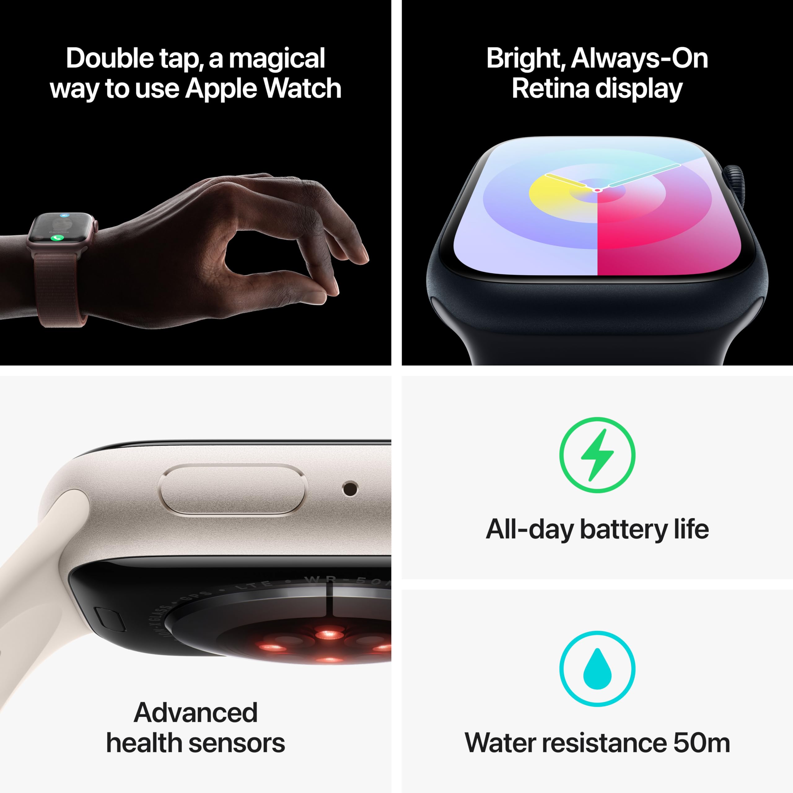 Apple Watch Series 9 (GPS + Cellular) - 45 mm - midnight aluminium - smart watch with sport band - fluoroelastomer - midnight - band size: M/L - 64 GB - Wi-Fi, LTE, UWB, Bluetooth - 4G - 39 g - Image 5