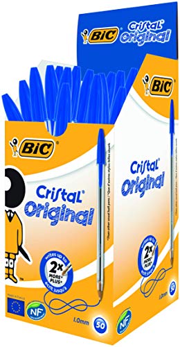 Bic Cristal Large, Wide Point Ball Ballpoint Pens, Smooth Ink Flow, Lightly  Smoked Barrel, in Blue, Pack of 50