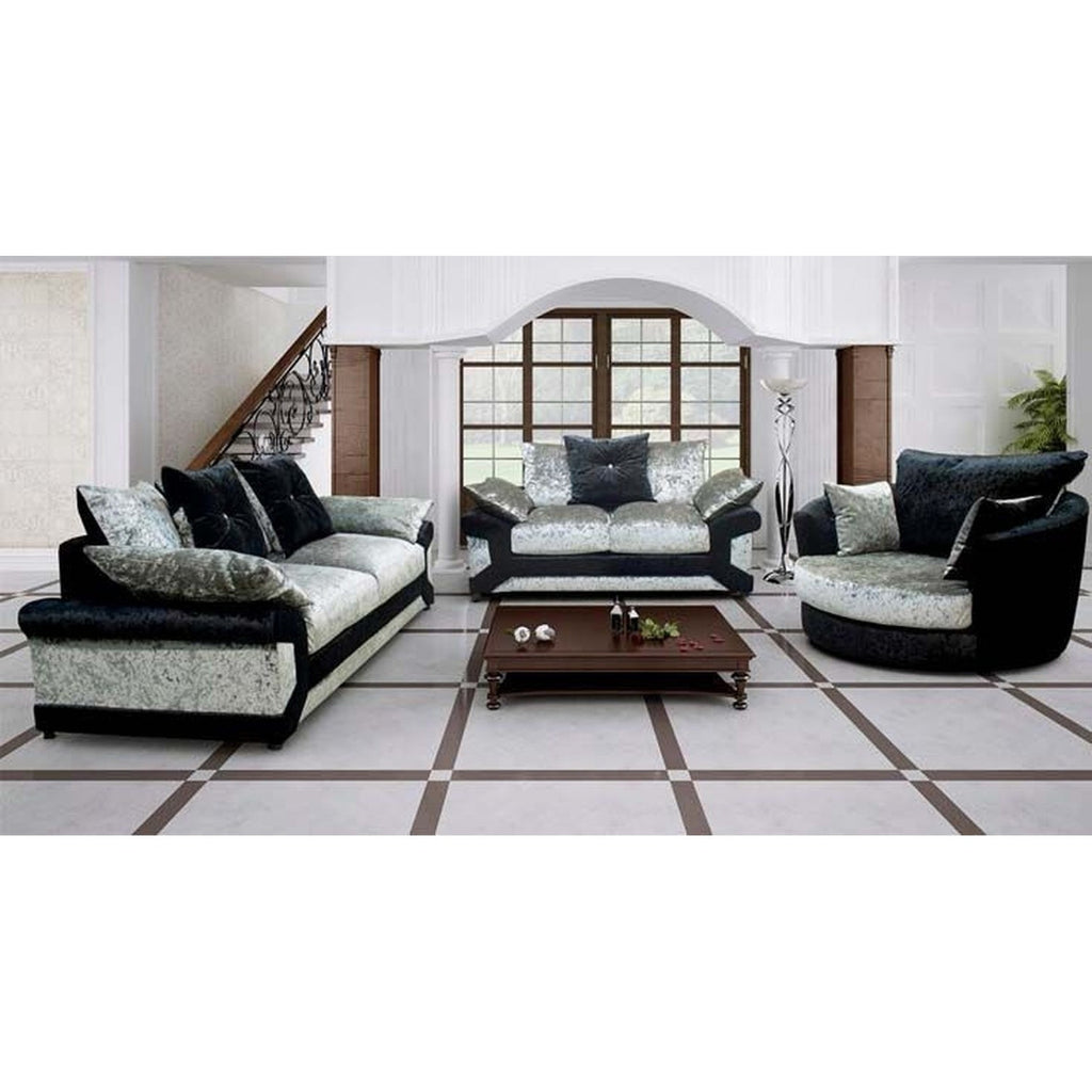 Cheap Sofa UK Calvin Crushed Velvet Fabric Sofa Set Black