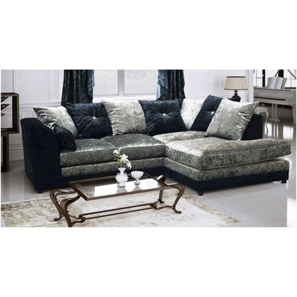 Cheap Sofa UK Crystal Crushed Velvet Black And Silver Corner