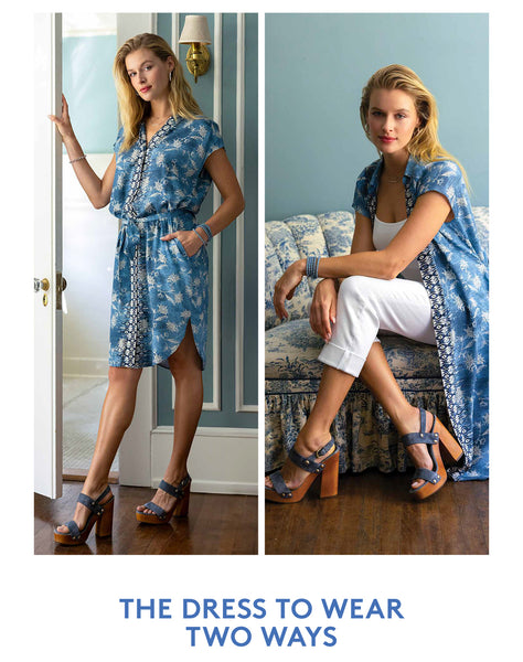 THE DRESS TO WEAR TWO WAYS Mom will love this romantic floral print shirt dress. Tied at the waist for daywear, or worn open kimono style with white denim for lounging or entertaining at home... this is a versatile style we're sure she'll wear often!