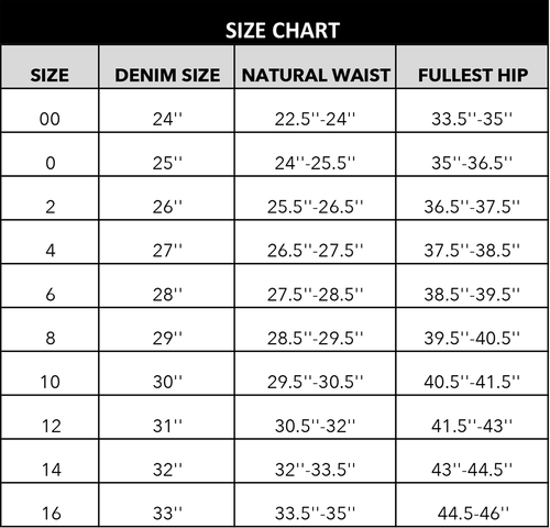 Kids Jeans Size Chart