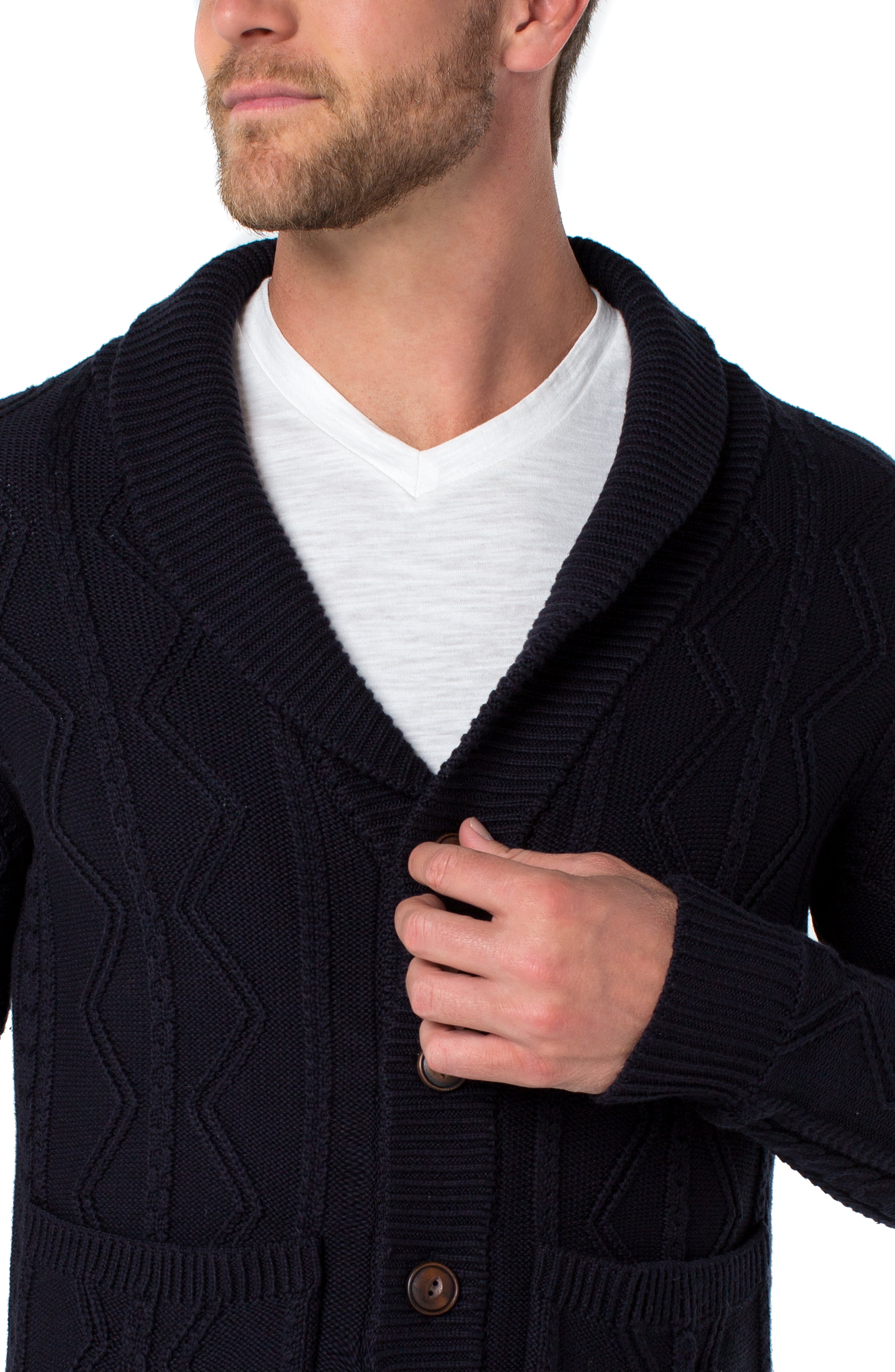 FISHERMAN CABLE SHAWL COLLAR CARDIGAN