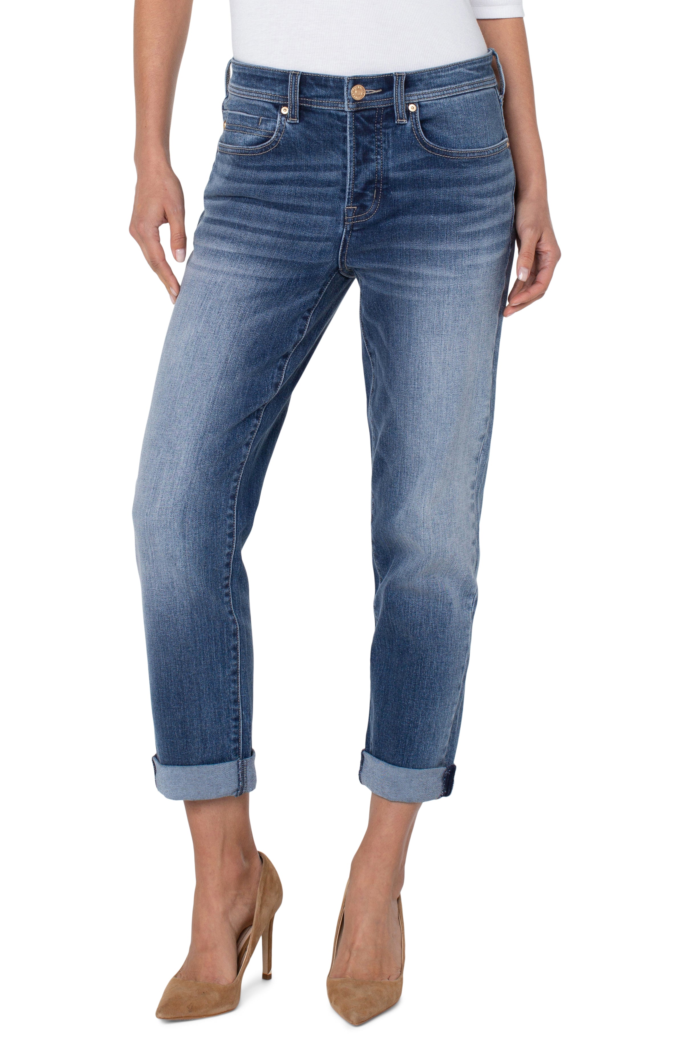 Liverpool Los Angeles The Real Boyfriend Roll Cuff Straight Leg Jeans in Hartwell