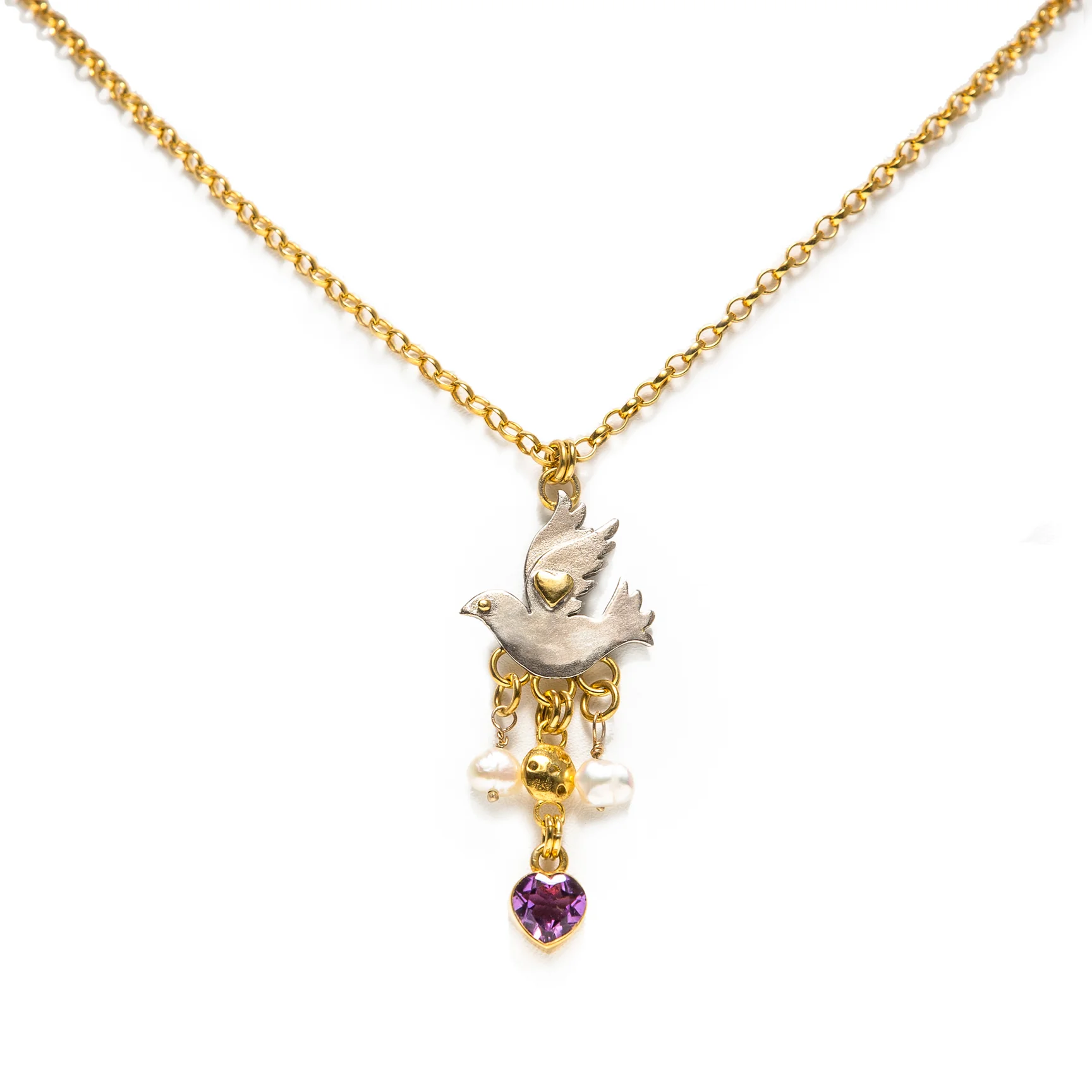 Paloma Dove Jewel Necklace Amethyst Gold Plated Sterling Silver