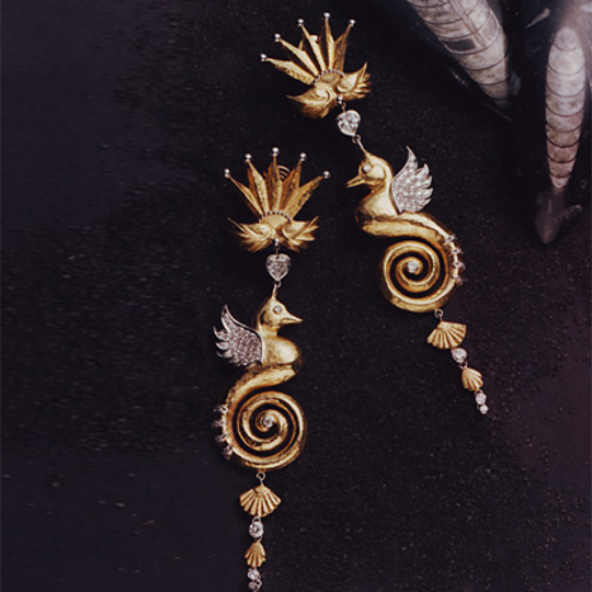 De Beers winged seahorse earrings - a bespoke design by Sophie Harley London