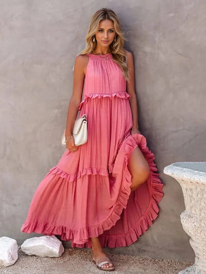 Ruffled Sleeveless Tiered Maxi Dress with Pockets Image 1