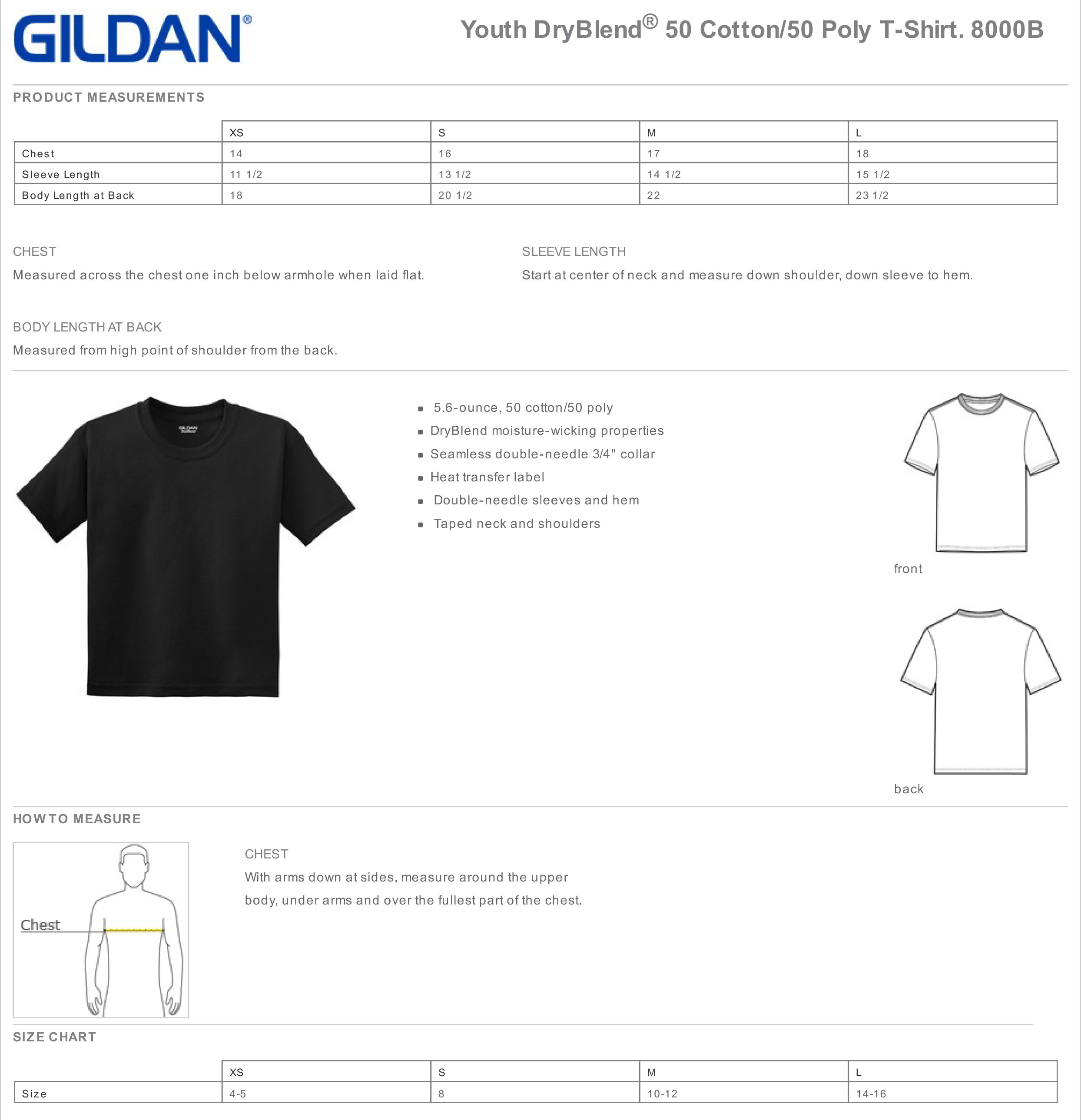 Gildan Dryblend 50 50 Size Chart