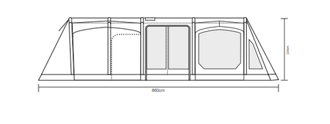 Outdoor Revolution Ozone 8.0 Safari Lodge Six (+6) Berth Family Air Tent with Two Side Annexes ORFT3020 + Free Footprint (2021)