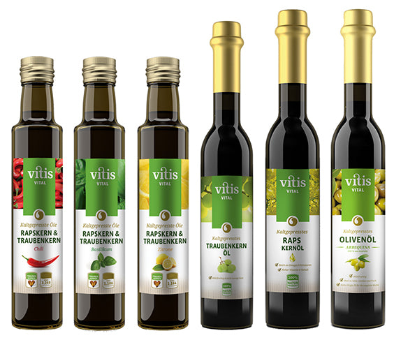 Traubenkernöl Olivenöl Rapskernöl Zitronenöl Basilikumöl Chiliöl