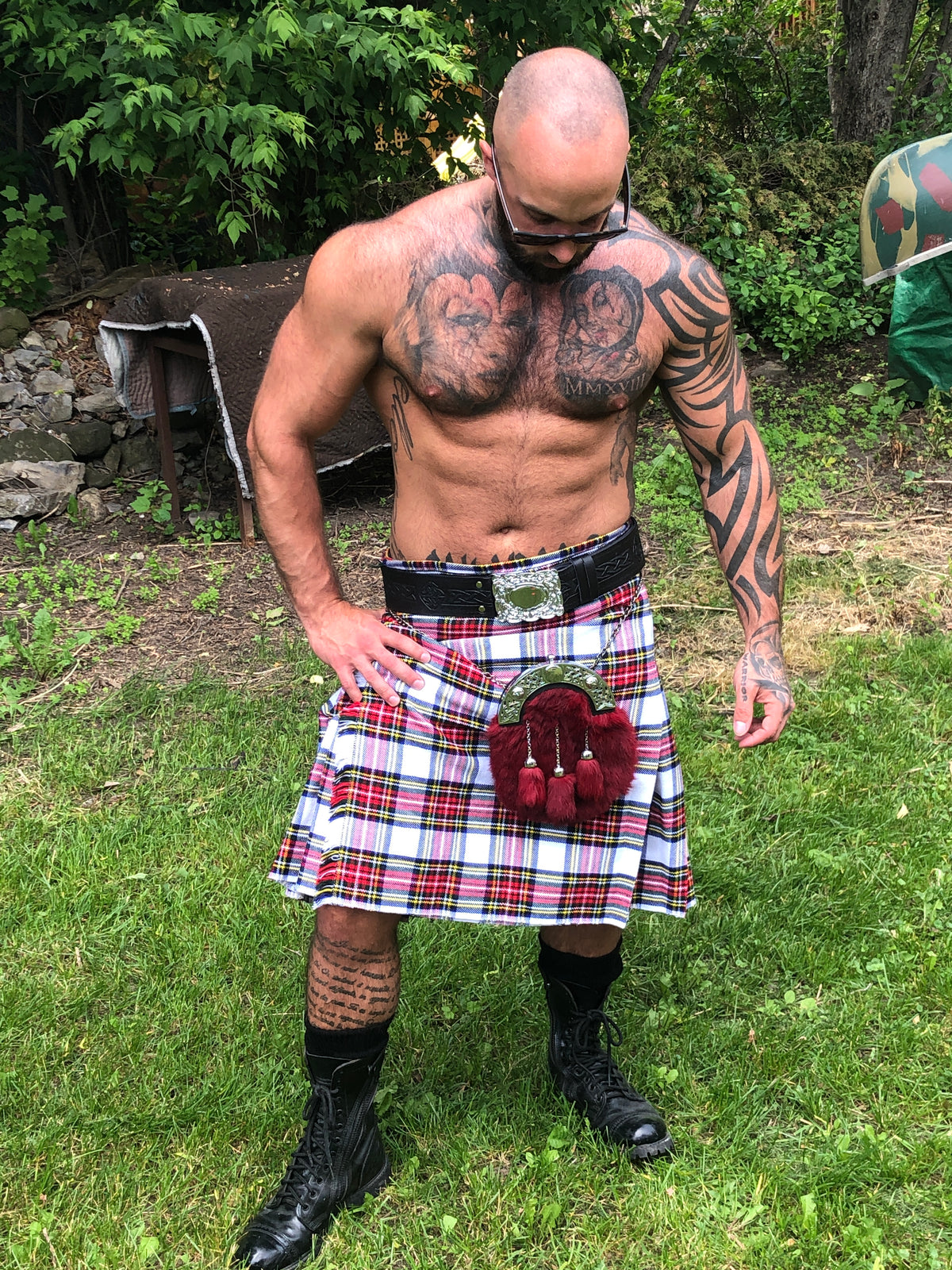 white tartan kilt