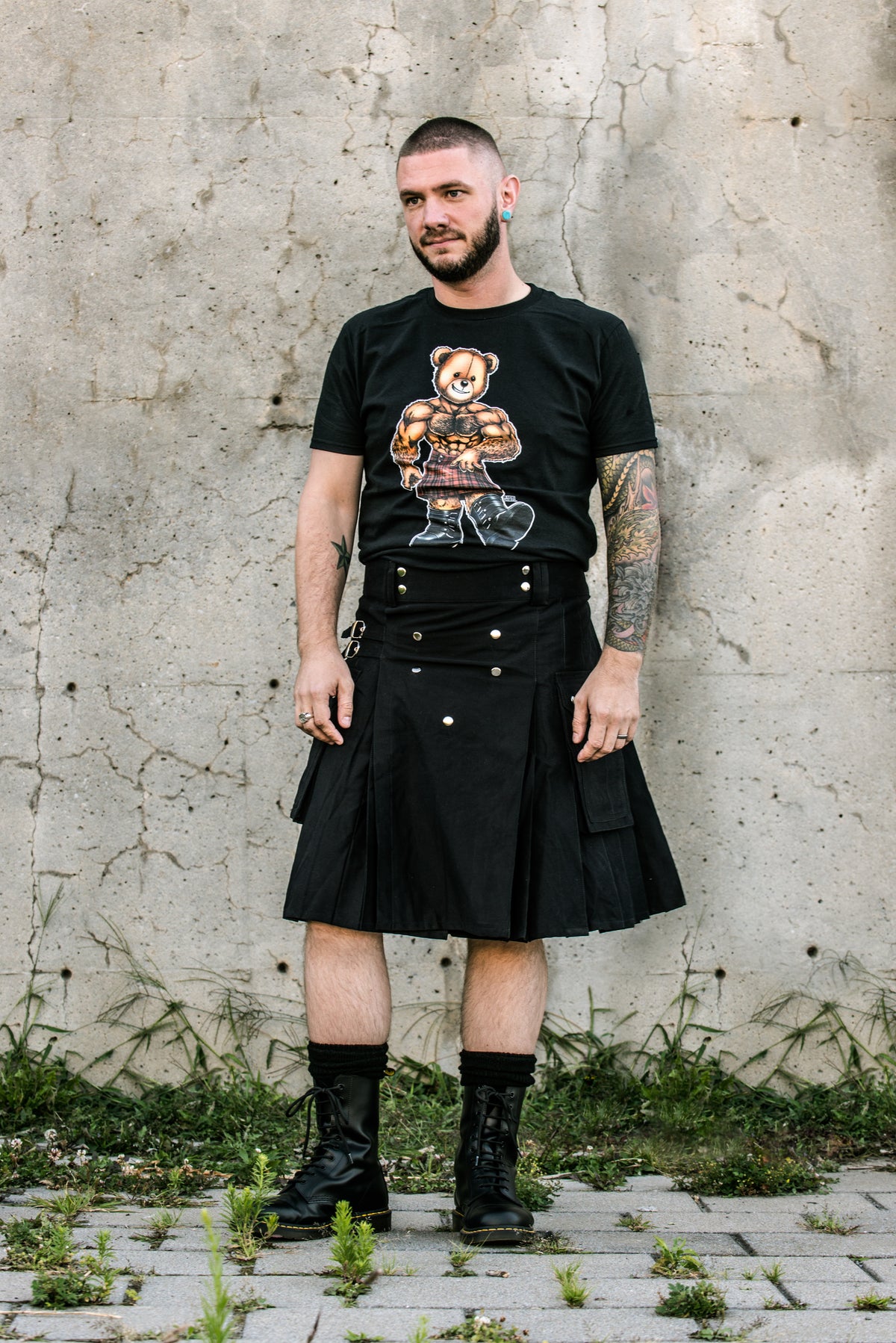 mens black utility kilt