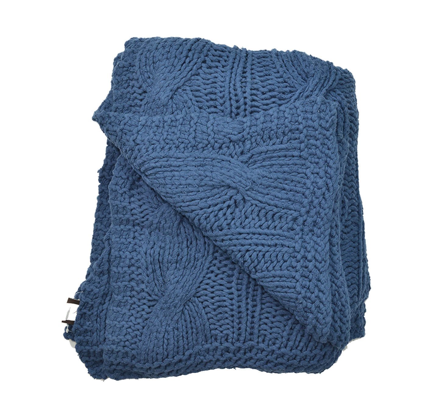Denim Organic Cotton Cable Knit Blanket By Aviva Stanoff Leibona